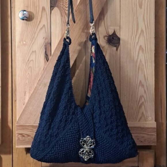 Hand Crafted Knit Three Triangle Cotton Bag Purse Tote Hobo - Picture 14 of 14